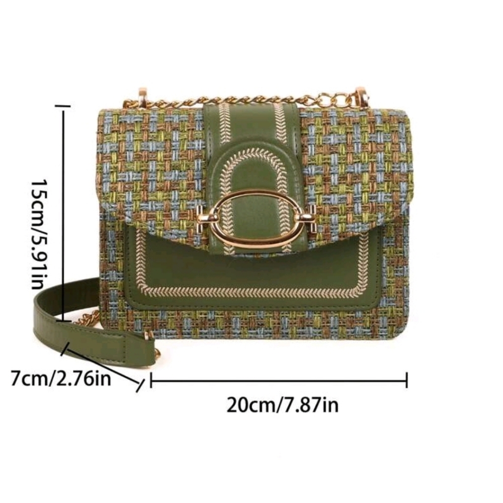 BRAND NEW ** Green Tweed Chain Strap Women's Bag - Picture 5 of 5
